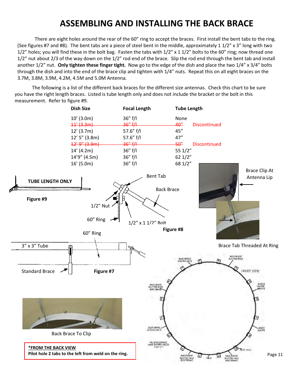 Assembling and installing the back brace | DH Satellite 60 Heavy Duty Polar/Powered Dec User Manual | Page 15 / 21