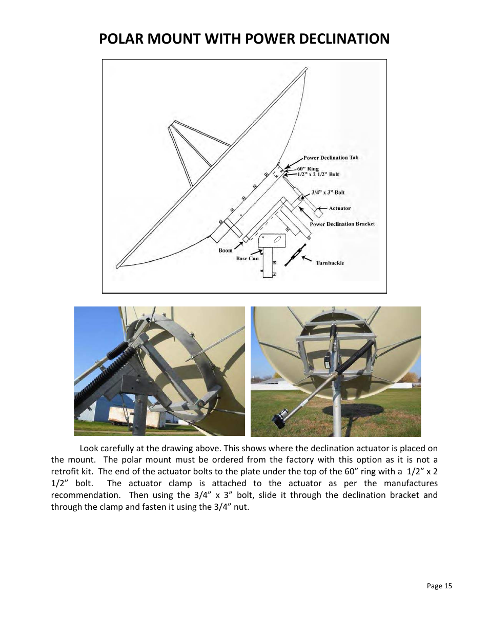 Polar mount with power declination | DH Satellite 60 Heavy Duty Polar/Powered Dec User Manual | Page 19 / 21