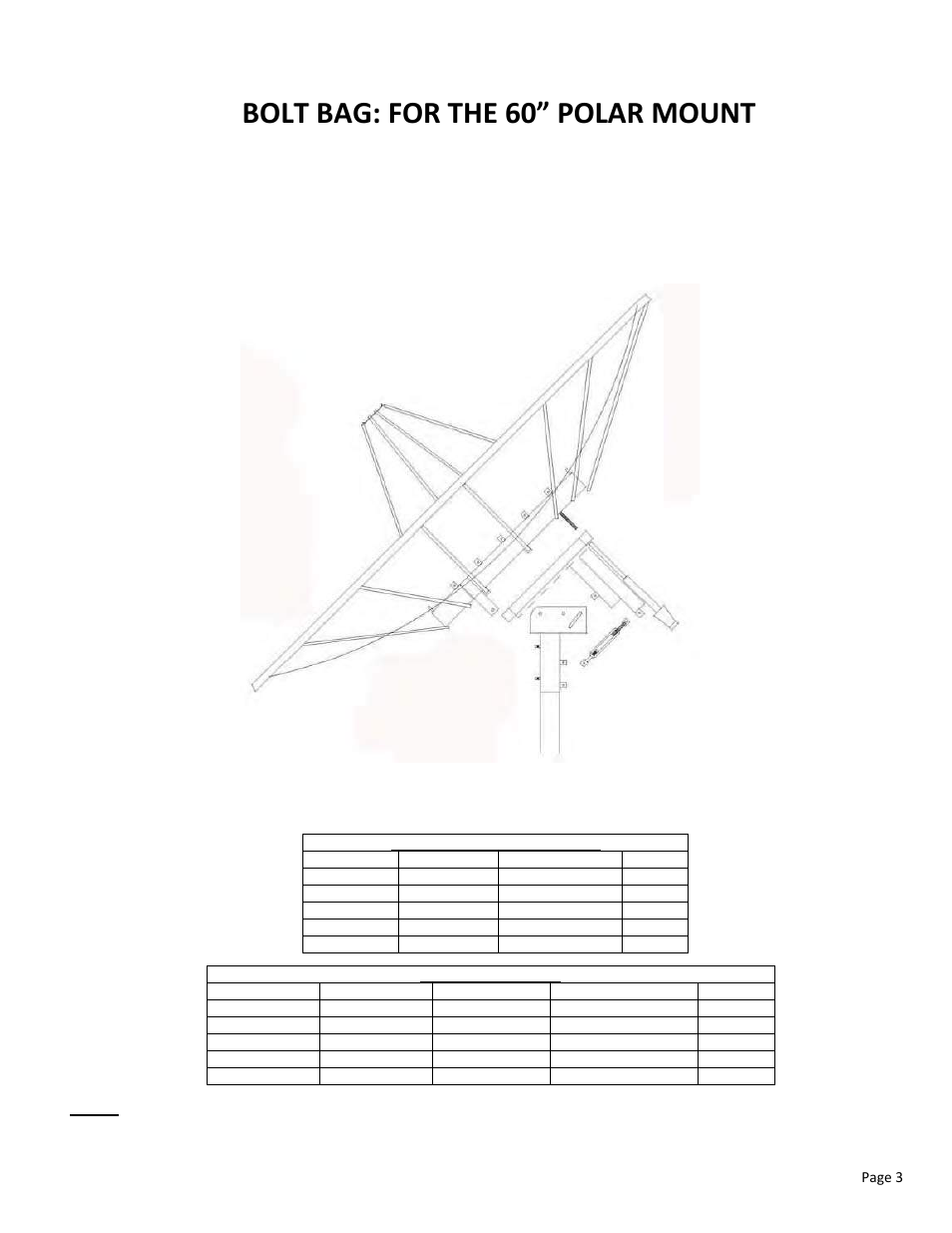 Bolt bag: for the 60” polar mount | DH Satellite 60 Heavy Duty Polar/Powered Dec User Manual | Page 3 / 21