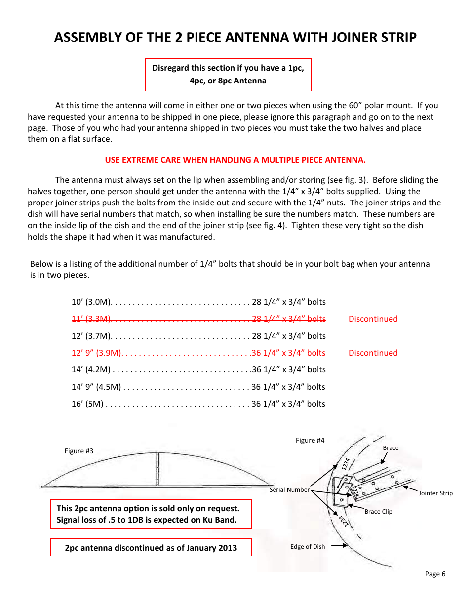Assembly of the 2 piece antenna with joiner strip | DH Satellite 60 Heavy Duty Polar/Powered Dec User Manual | Page 6 / 21