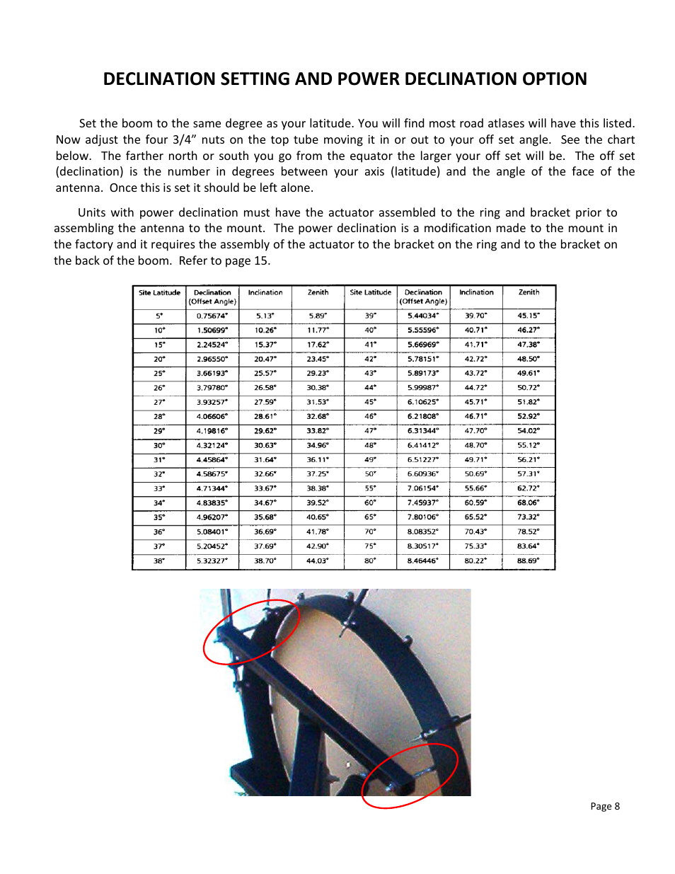 Declination setting and power declination option | DH Satellite 60 Heavy Duty Polar/Powered Dec User Manual | Page 8 / 21