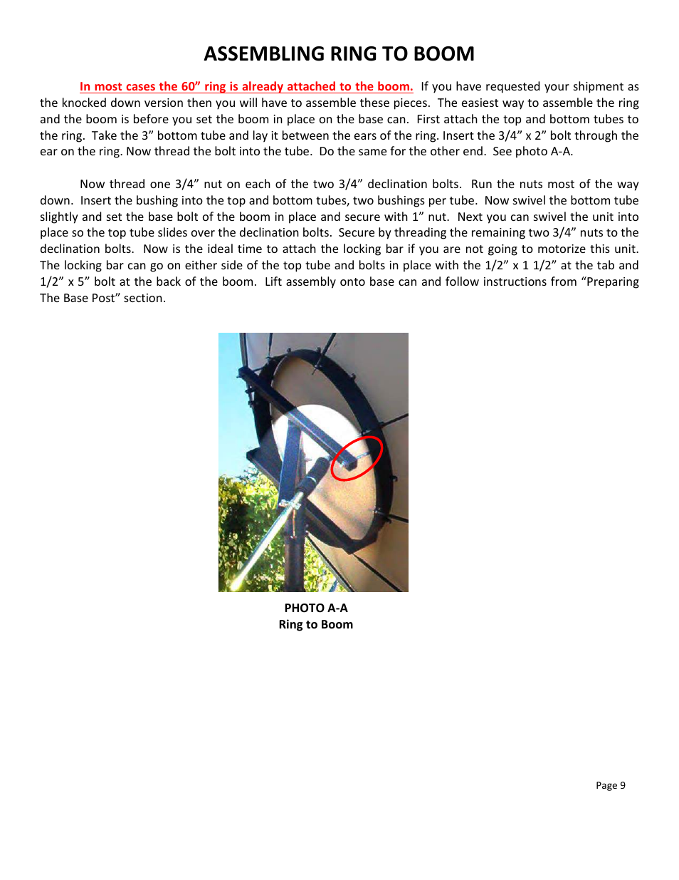 Assembling ring to boom | DH Satellite 60 Heavy Duty Polar/Powered Dec User Manual | Page 9 / 21