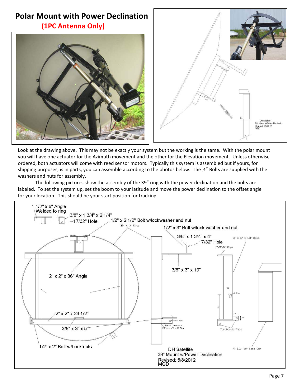 Polar mount with power declination, 1pc antenna only) | DH Satellite 39 Polar Or Az-EL Series User Manual | Page 7 / 9