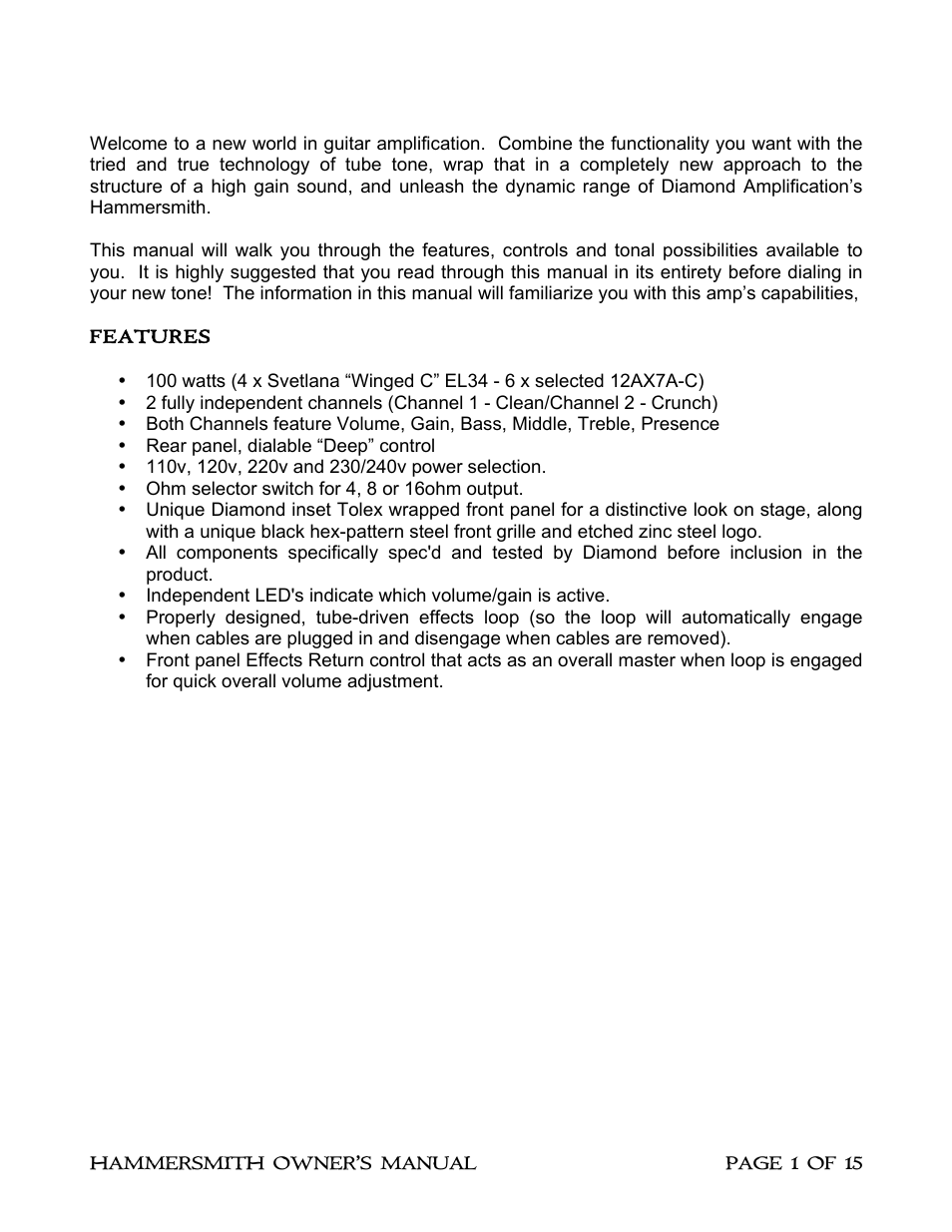 Diamond Amplification Hammersmith User Manual | Page 5 / 19