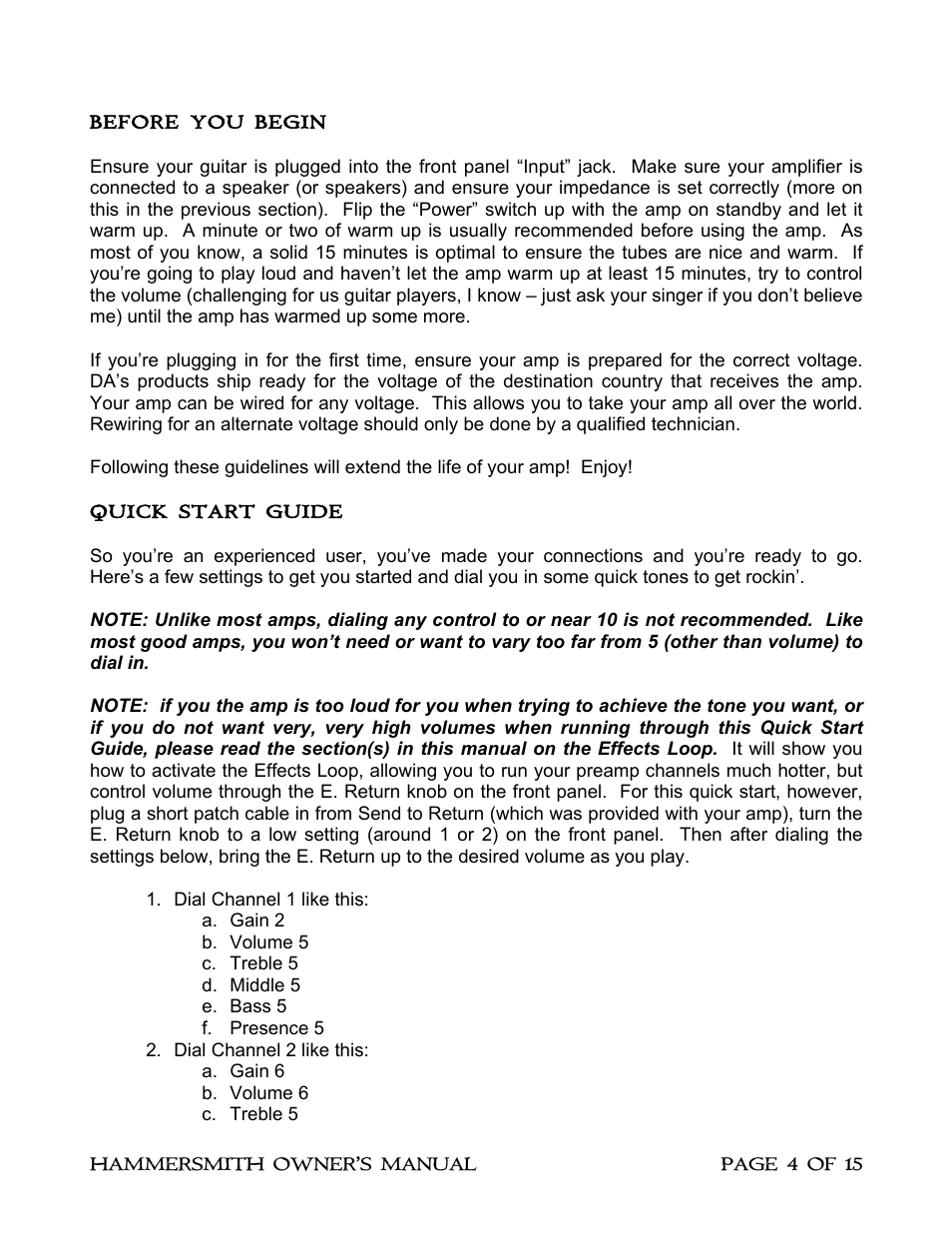 Diamond Amplification Hammersmith User Manual | Page 8 / 19