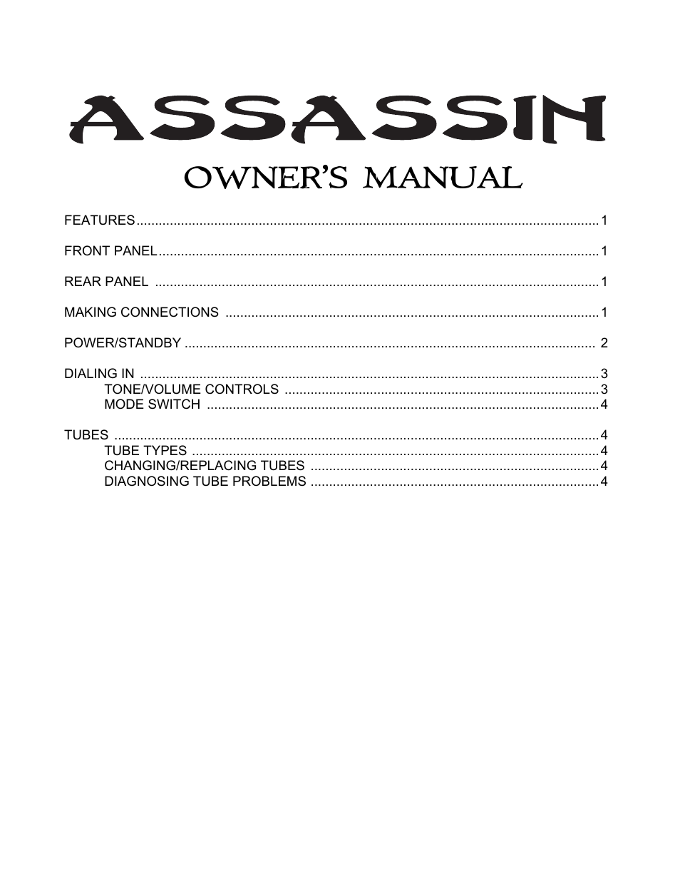 Owner’s manual | Diamond Amplification Assassin User Manual | Page 3 / 9