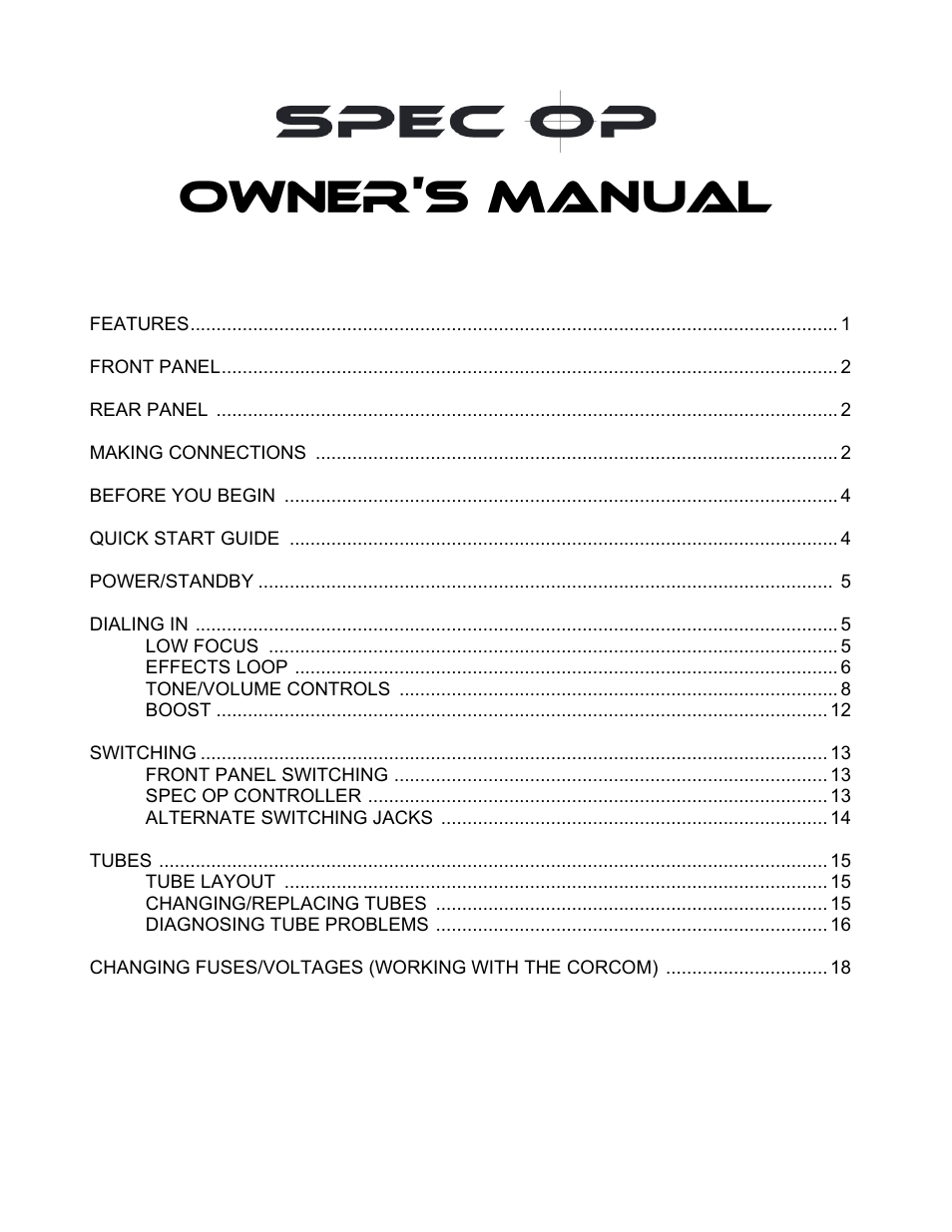 Owner’s manual | Diamond Amplification Spec Op User Manual | Page 3 / 22