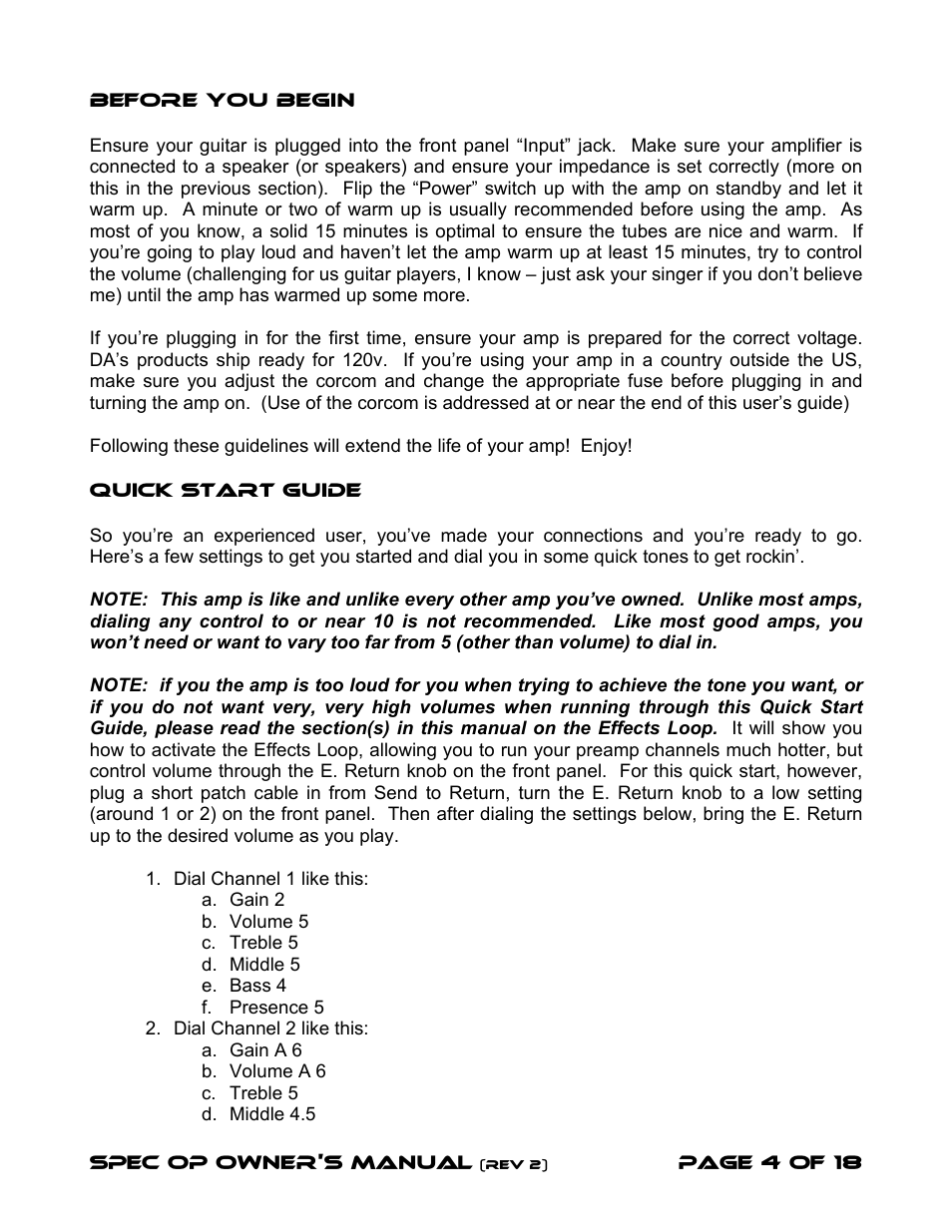 Diamond Amplification Spec Op User Manual | Page 7 / 22