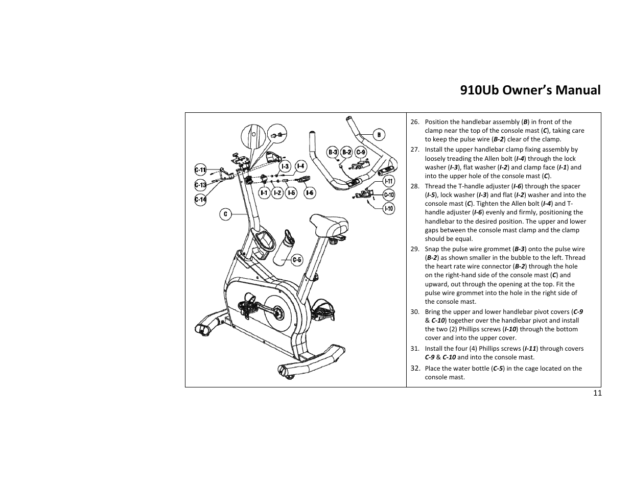 910ub owner’s manual | Diamondback Fitness 910Ub User Manual | Page 11 / 44