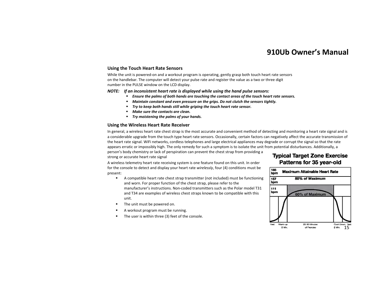 910ub owner’s manual | Diamondback Fitness 910Ub User Manual | Page 15 / 44