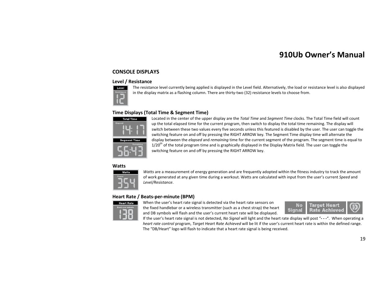 910ub owner’s manual | Diamondback Fitness 910Ub User Manual | Page 19 / 44