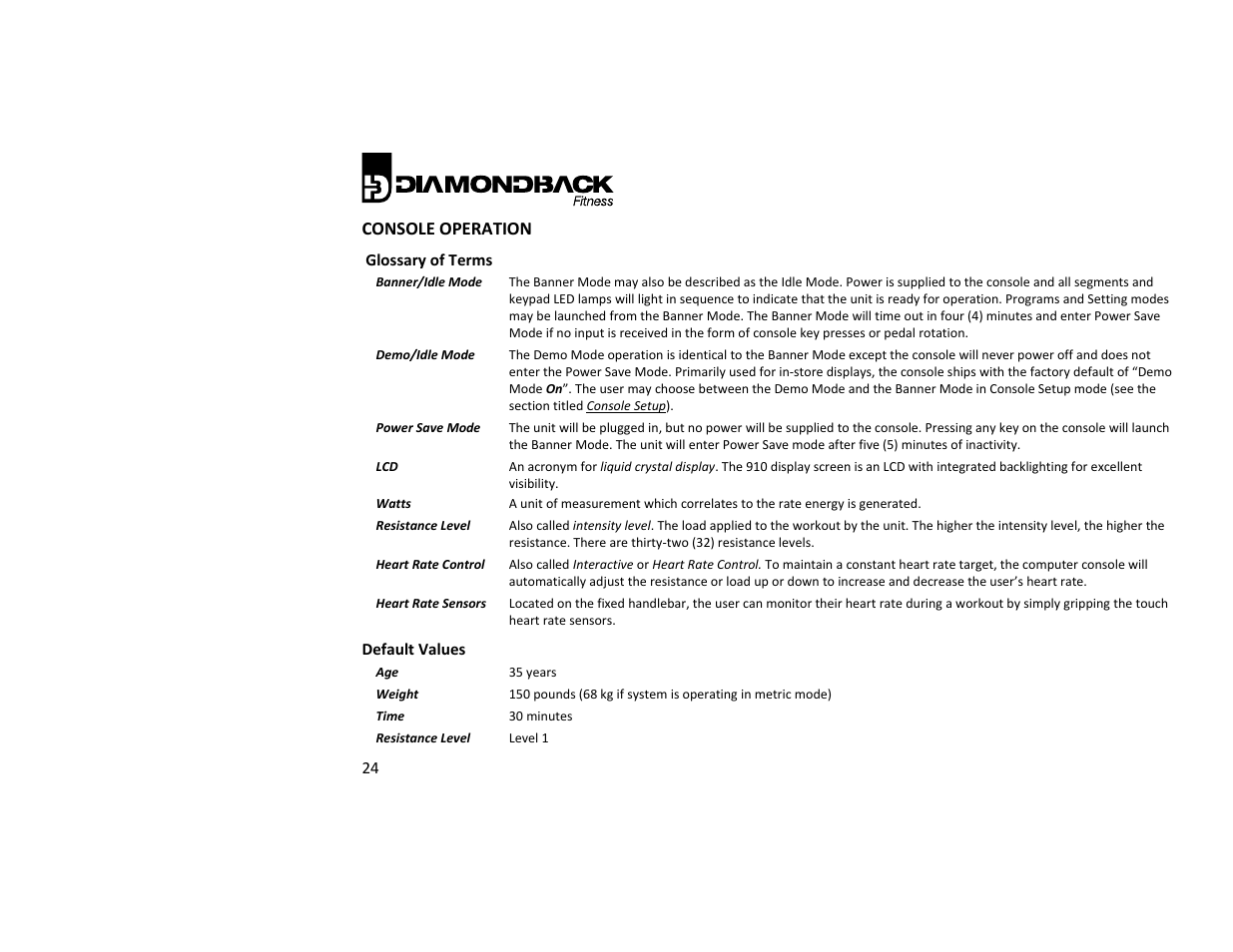 Diamondback Fitness 910Ub User Manual | Page 24 / 44