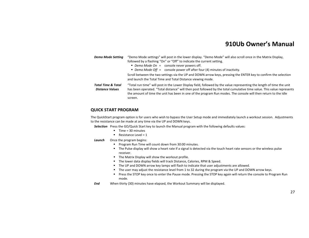 910ub owner’s manual | Diamondback Fitness 910Ub User Manual | Page 27 / 44