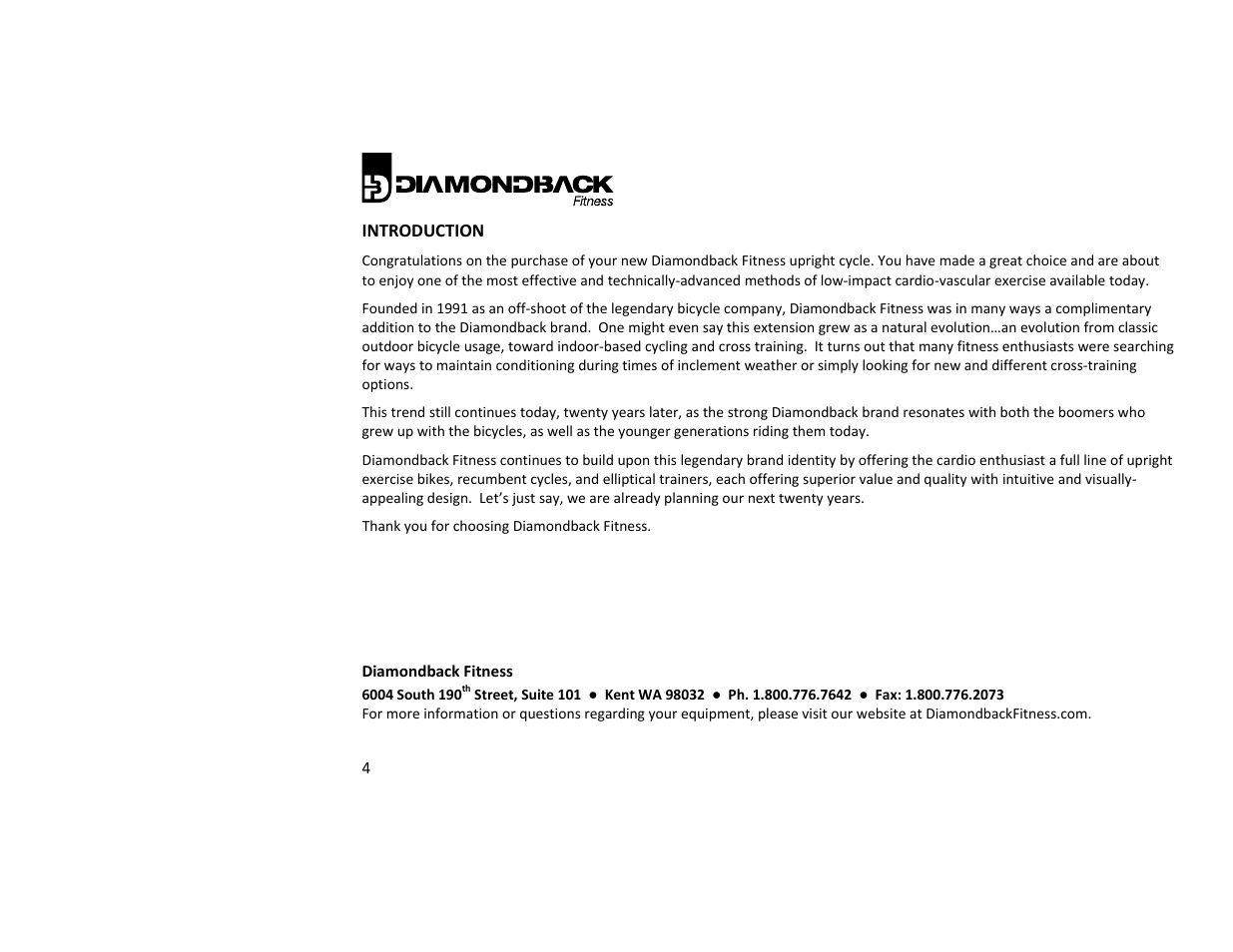Diamondback Fitness 910Ub User Manual | Page 4 / 44