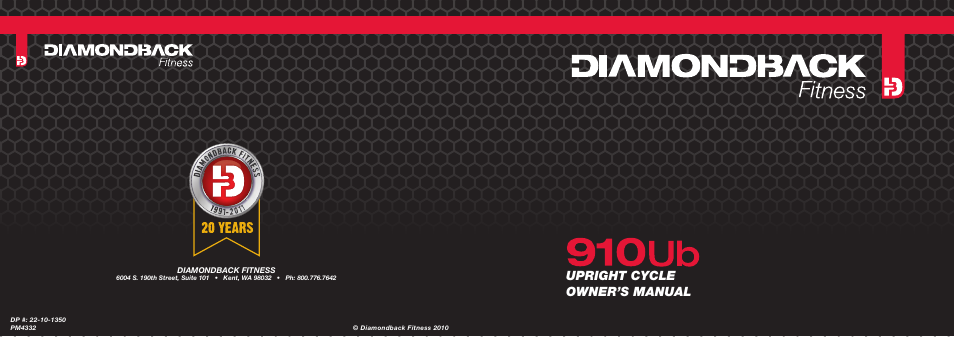 910ub owner's manual rear cover 24oct10, Upright cycle owner’s manual | Diamondback Fitness 910Ub User Manual | Page 44 / 44