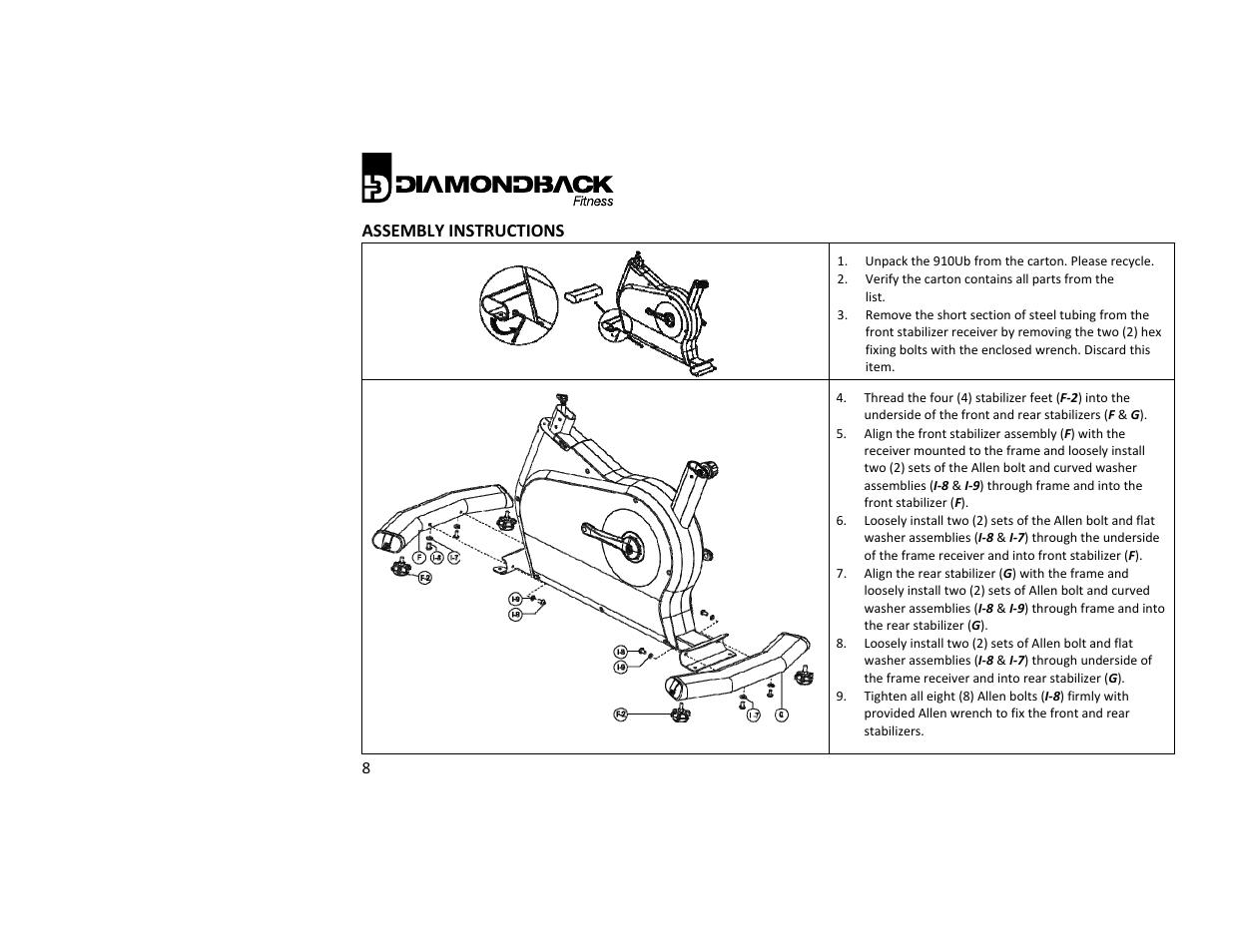 Diamondback Fitness 910Ub User Manual | Page 8 / 44