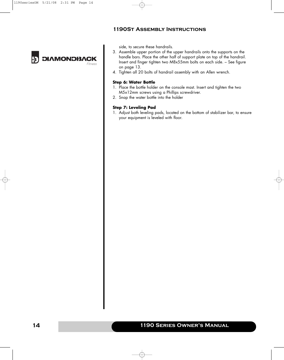 Diamondback 1190 Er User Manual | Page 13 / 50
