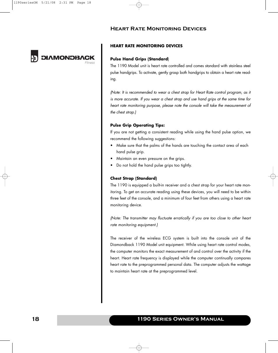 Diamondback 1190 Er User Manual | Page 17 / 50