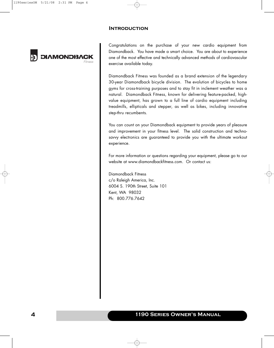 Diamondback 1190 Er User Manual | Page 3 / 50
