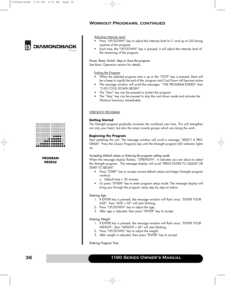 Diamondback 1190 Er User Manual | Page 35 / 50