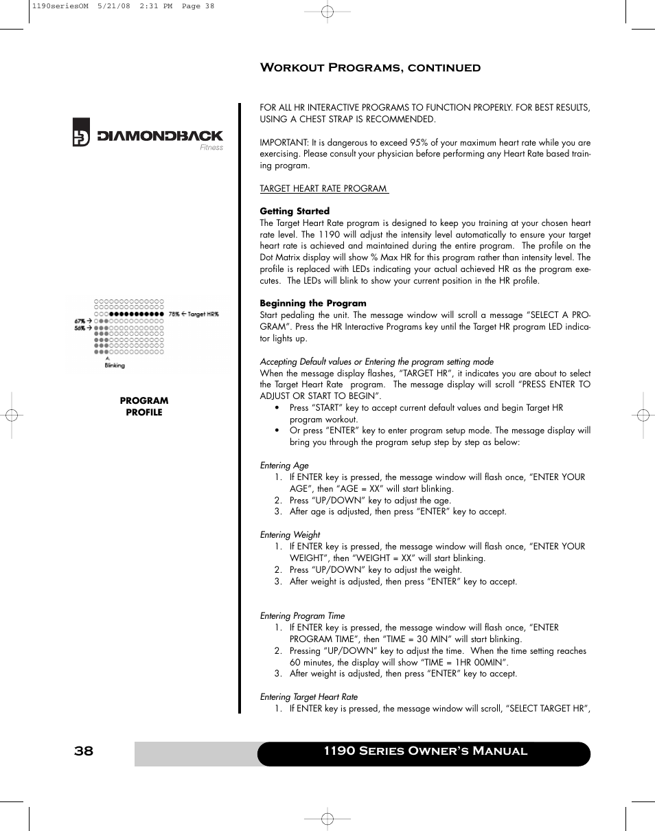 Diamondback 1190 Er User Manual | Page 37 / 50