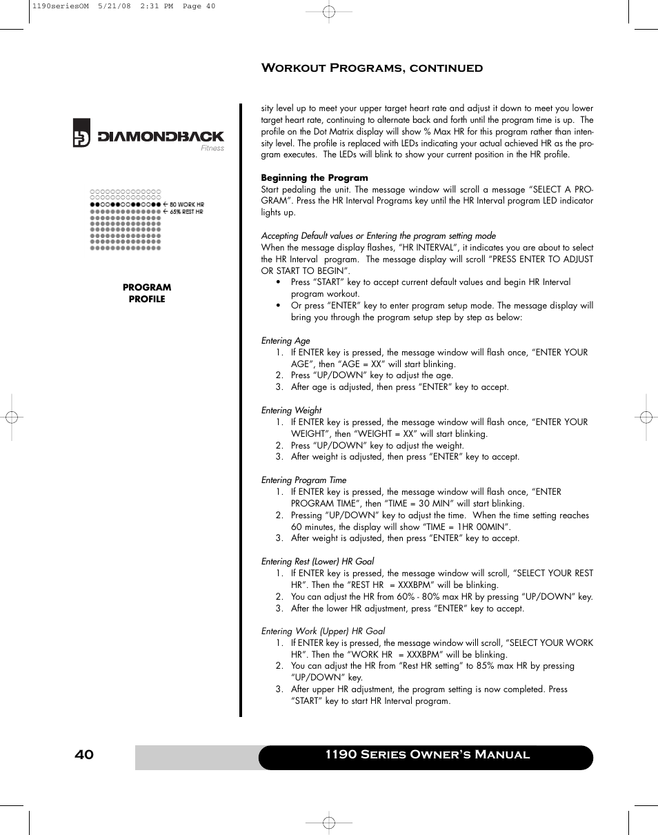 Diamondback 1190 Er User Manual | Page 39 / 50