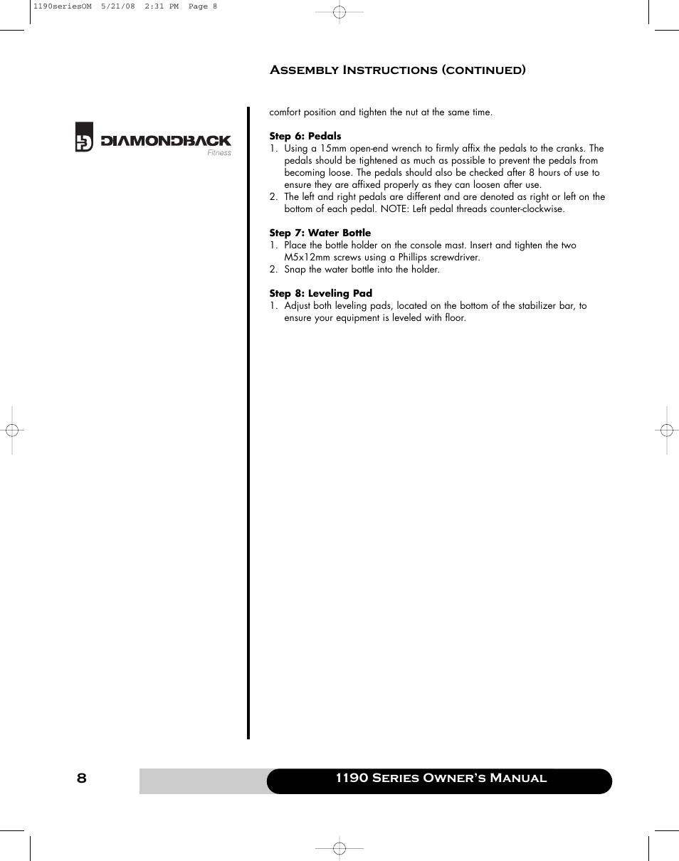 Diamondback 1190 Er User Manual | Page 7 / 50