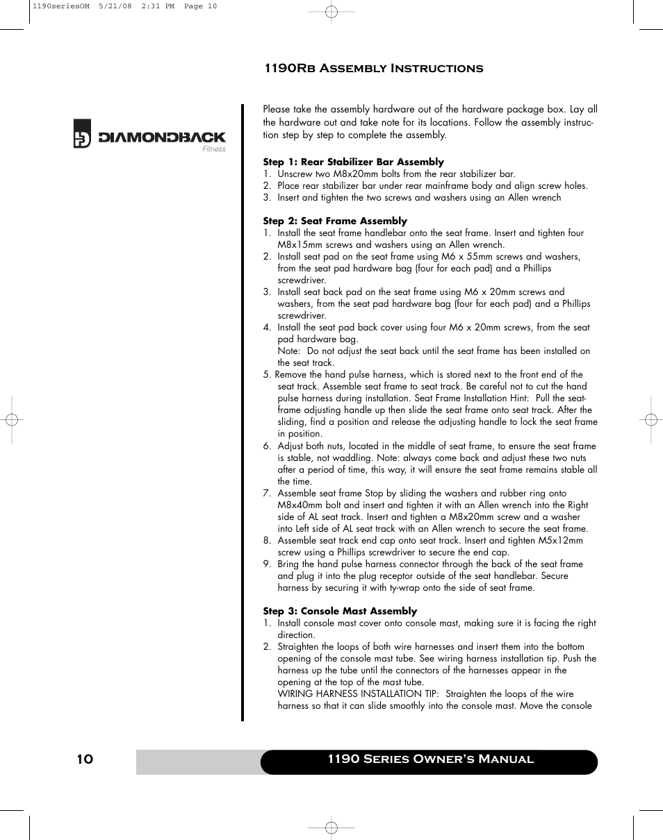 Diamondback 1190 Er User Manual | Page 9 / 50