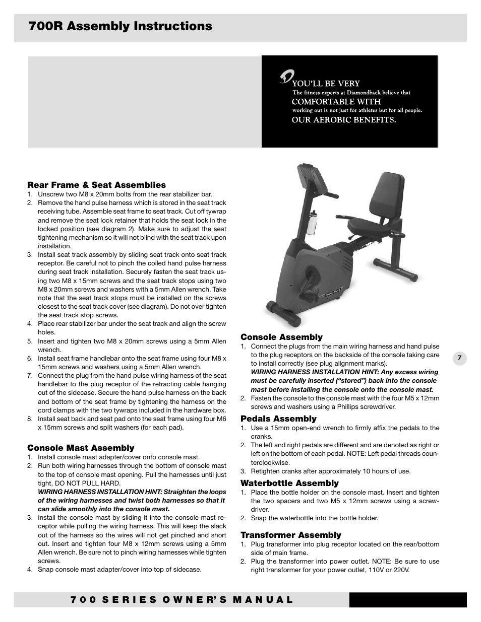 700r assembly instructions | Diamondback Fitness 700U User Manual | Page 11 / 22