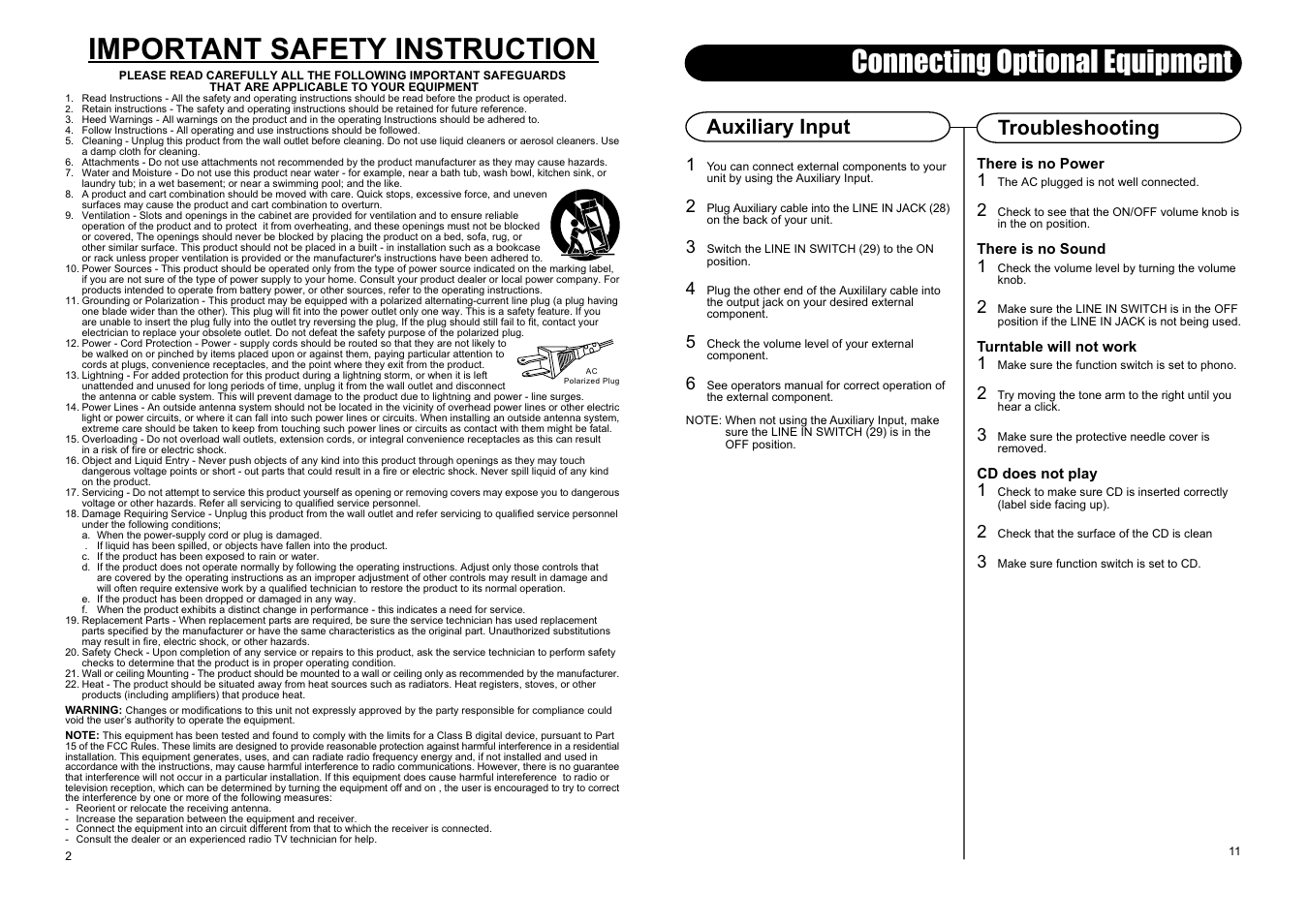 Troubleshooting auxiliary input | Crosley Radio Lancaster CR42 User Manual | Page 5 / 7
