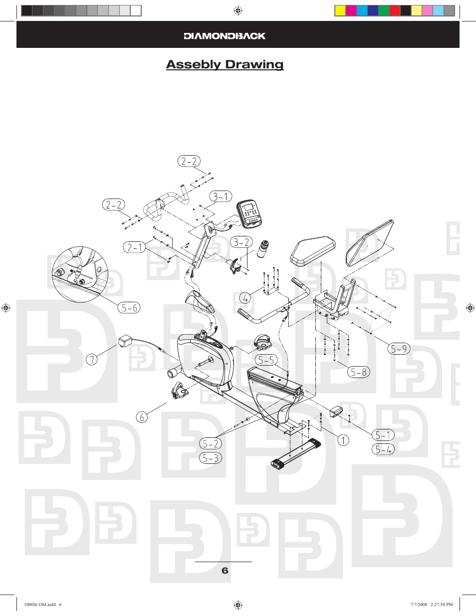 Assebly drawing | Diamondback Fitness 1000Sr User Manual | Page 5 / 42