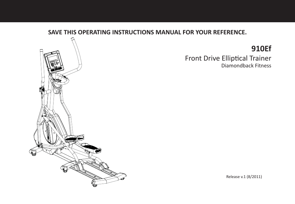 910ef owner’s manu, 910ef | Diamondback Fitness 910Ef User Manual | Page 3 / 56
