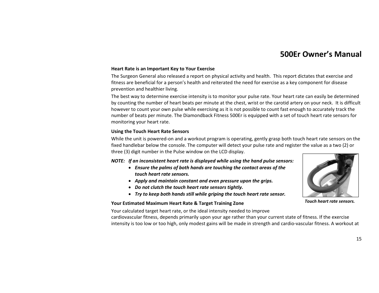 500er owner’s manual | Diamondback 500ER User Manual | Page 15 / 40