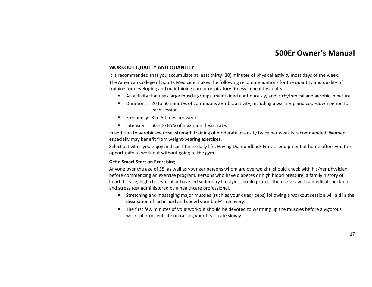 500er owner’s manual | Diamondback 500ER User Manual | Page 17 / 40