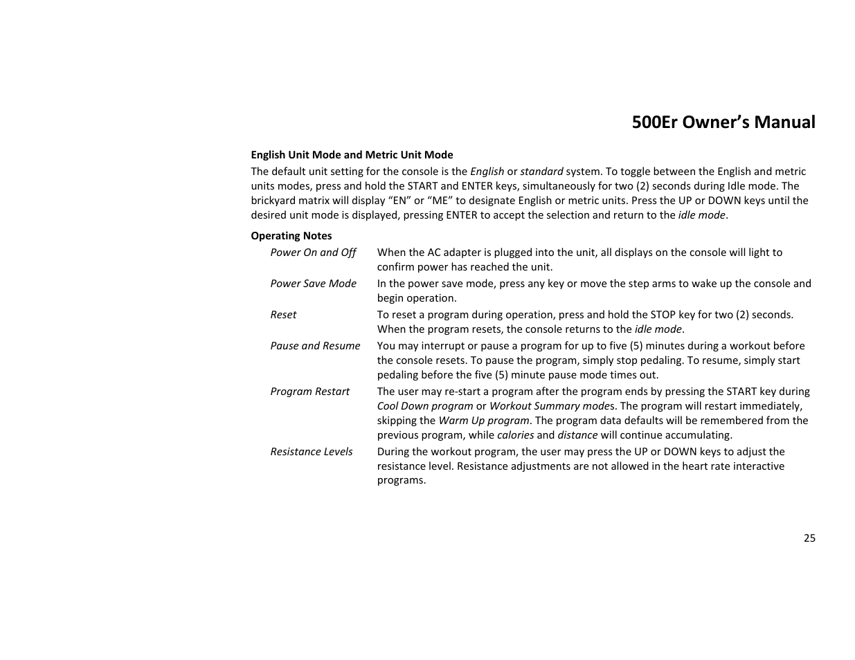 500er owner’s manual | Diamondback 500ER User Manual | Page 25 / 40
