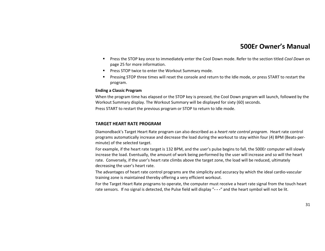 500er owner’s manual | Diamondback 500ER User Manual | Page 31 / 40