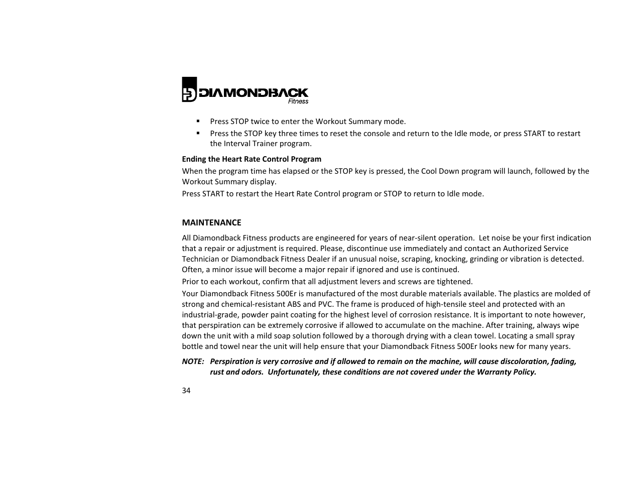 Diamondback 500ER User Manual | Page 34 / 40