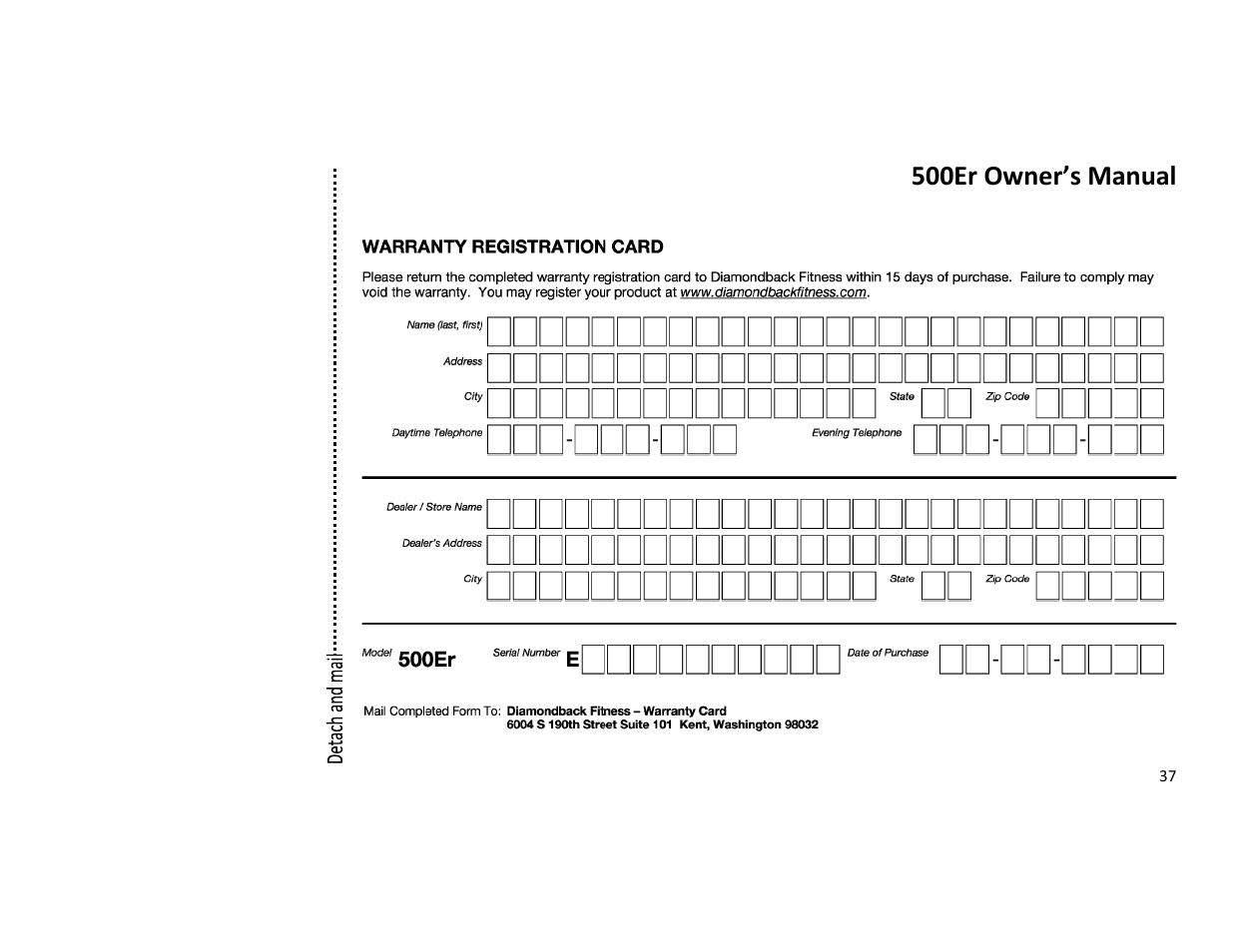 500er owner’s manual | Diamondback 500ER User Manual | Page 37 / 40