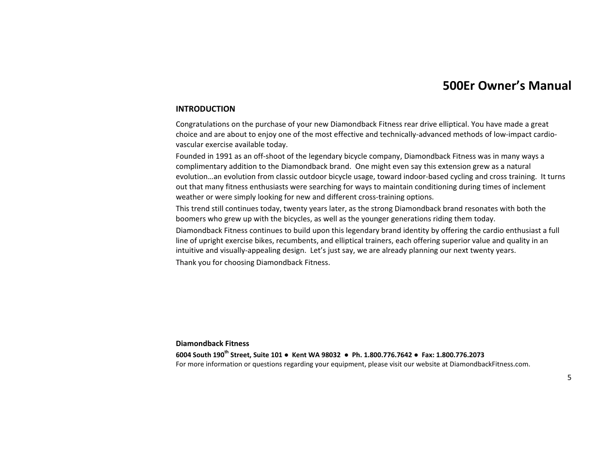 500er owner’s manual | Diamondback 500ER User Manual | Page 7 / 40