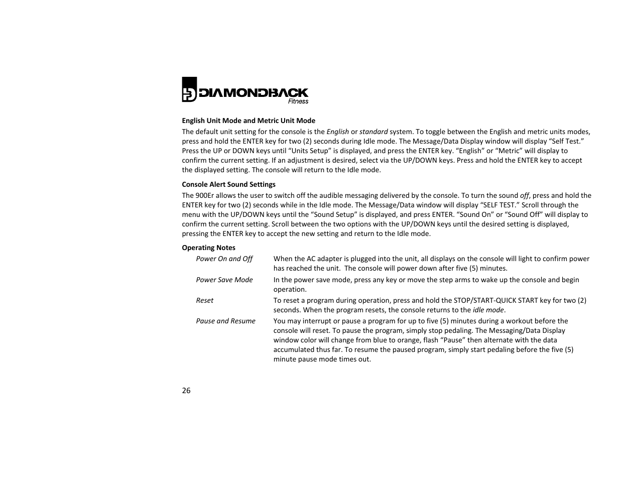 Diamondback Fitness 900Er User Manual | Page 26 / 52