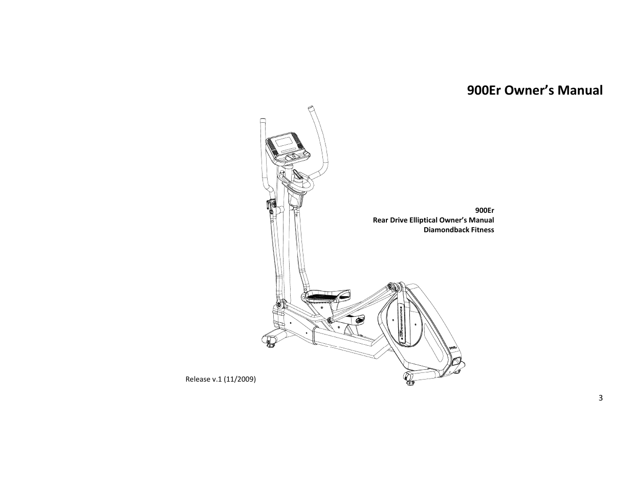 900er owner’s manual | Diamondback Fitness 900Er User Manual | Page 3 / 52