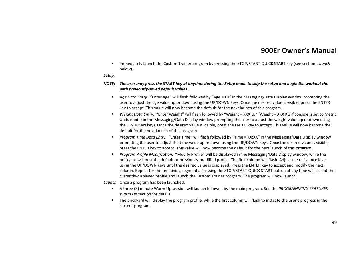 900er owner’s manual | Diamondback Fitness 900Er User Manual | Page 39 / 52