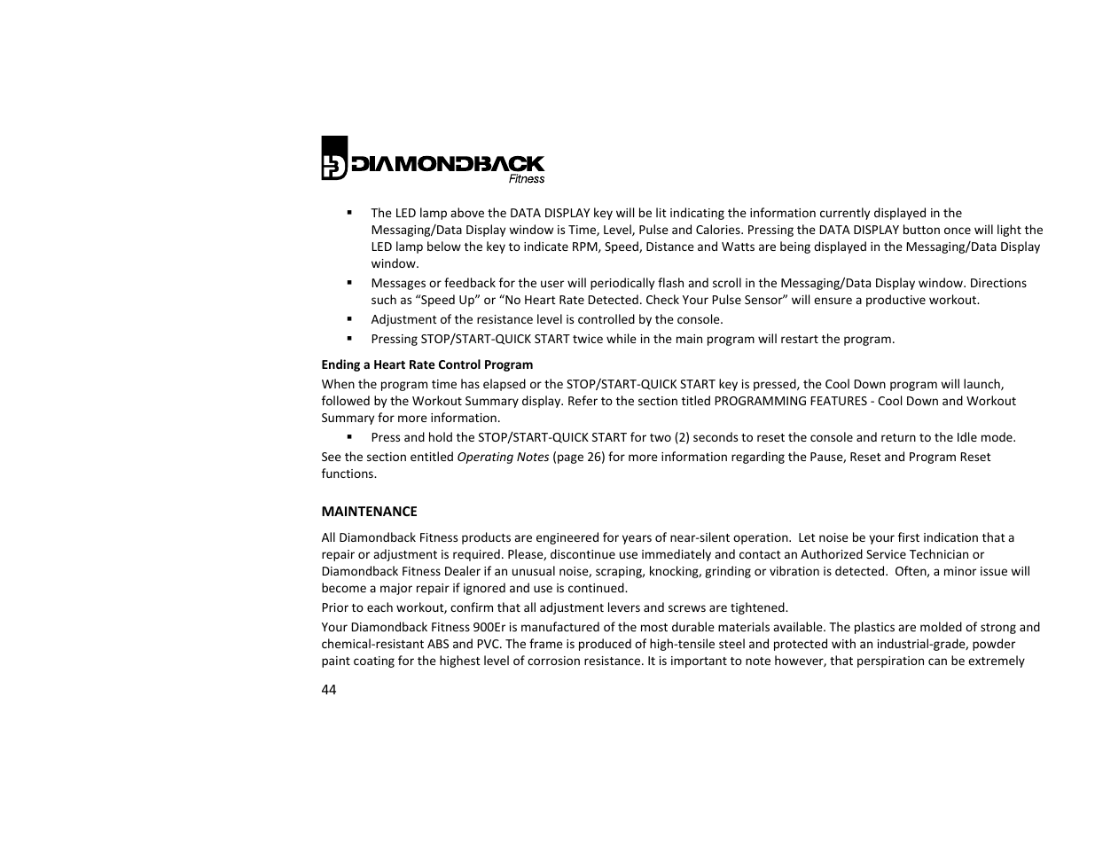 Diamondback Fitness 900Er User Manual | Page 44 / 52