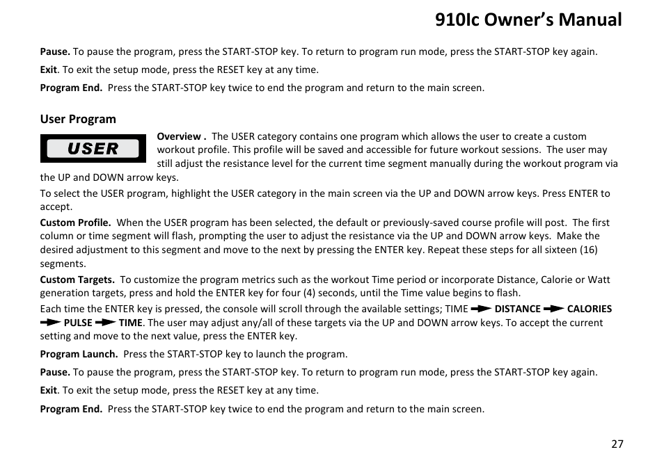 910ic owner’s manual | Diamondback Fitness 910Ic User Manual | Page 27 / 36