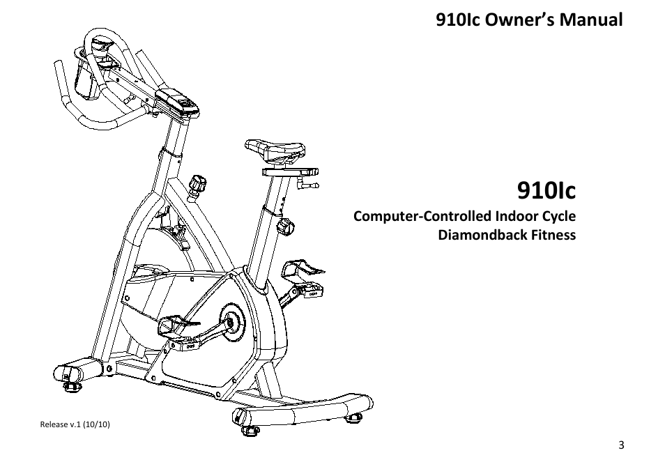 910ic, 910ic owner’s manual | Diamondback Fitness 910Ic User Manual | Page 3 / 36