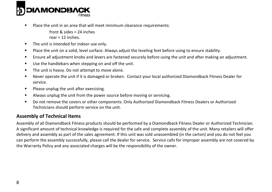 Diamondback Fitness 910Ic User Manual | Page 8 / 36