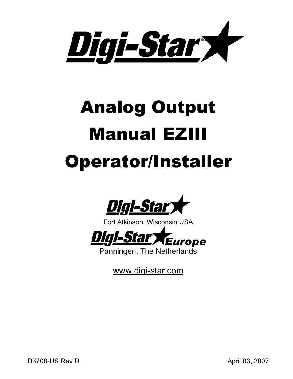 Digi-Star Analog Output EZIII User Manual | 8 pages