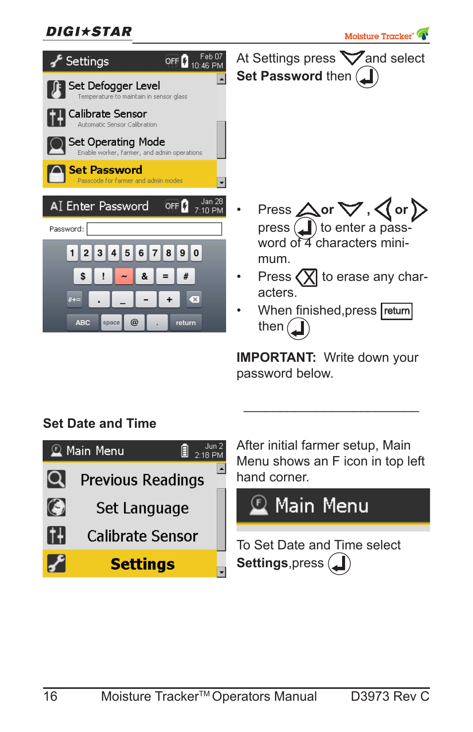 Set date and time | Digi-Star Moisture Tracker User Manual | Page 16 / 34