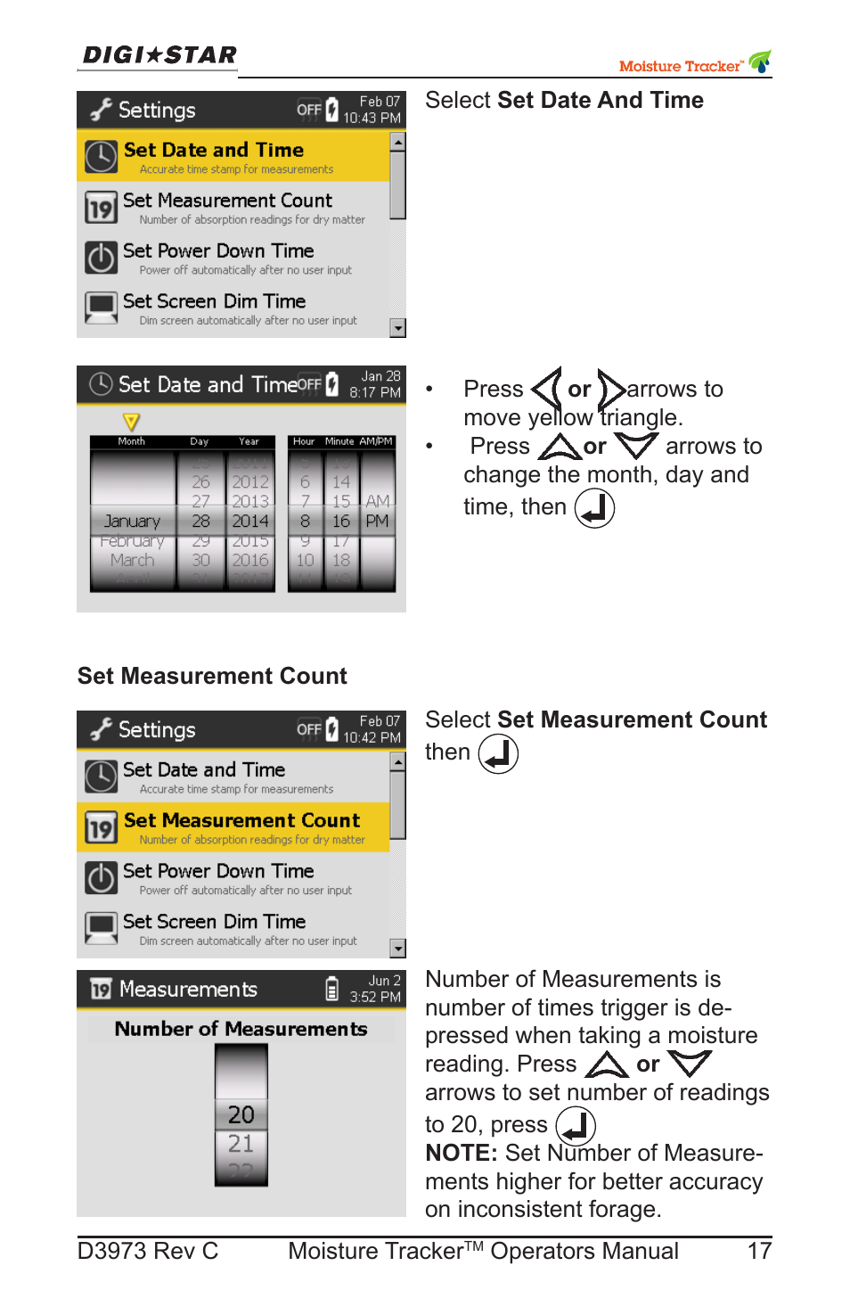 Set measurement count | Digi-Star Moisture Tracker User Manual | Page 17 / 34