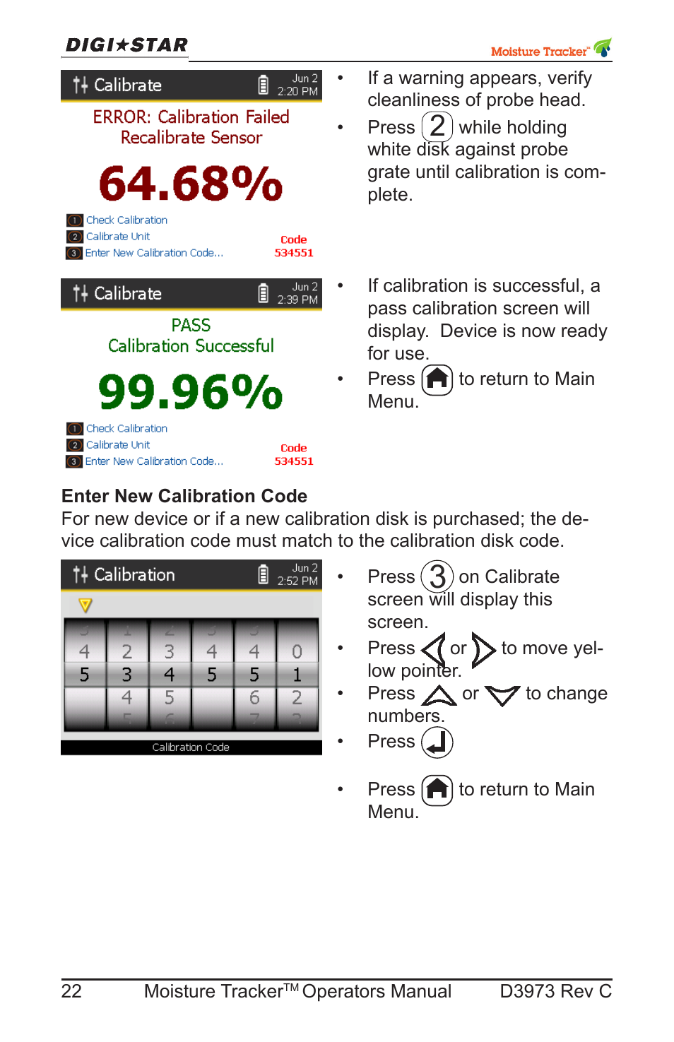 Enter new calibration code | Digi-Star Moisture Tracker User Manual | Page 22 / 34